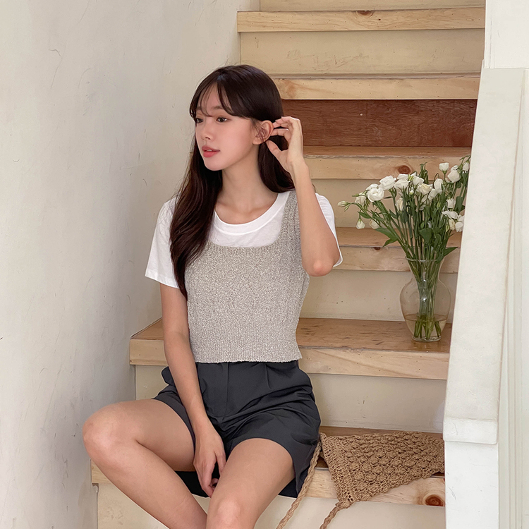 (6컬러) 썸머 소프트 크롭 니트 뷔스티에 브라운