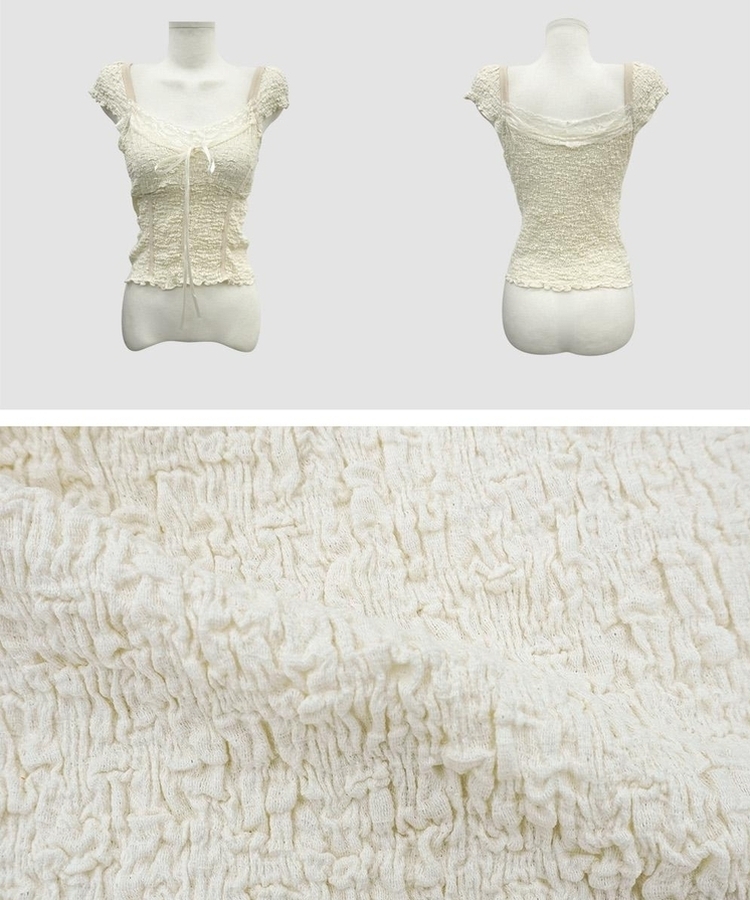 レースリボン半袖ブラウスTシャツ