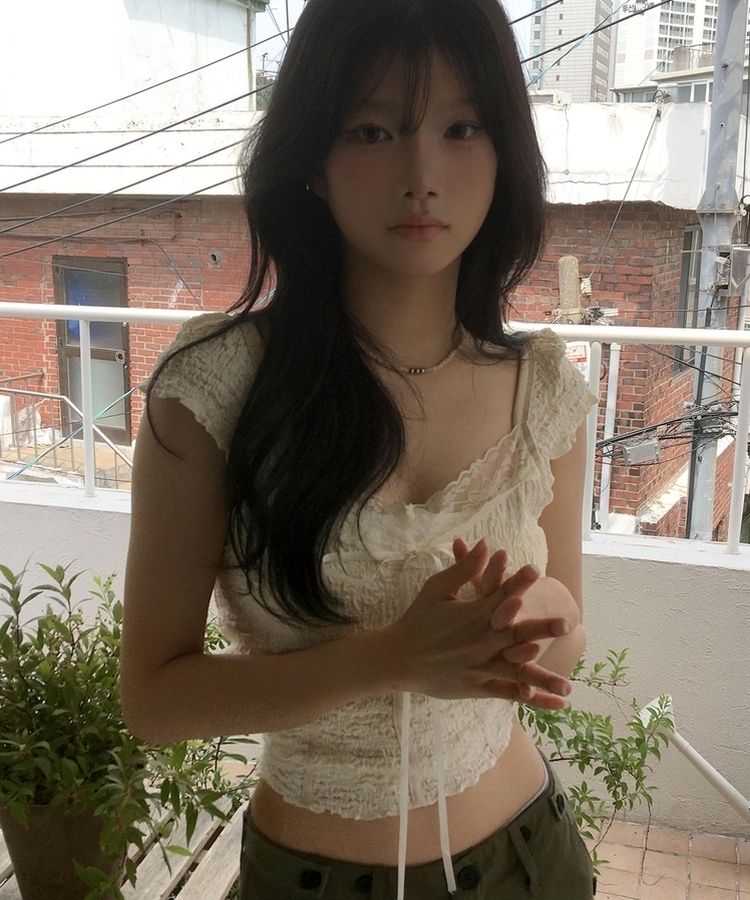 レースリボン半袖ブラウスTシャツ IVORY