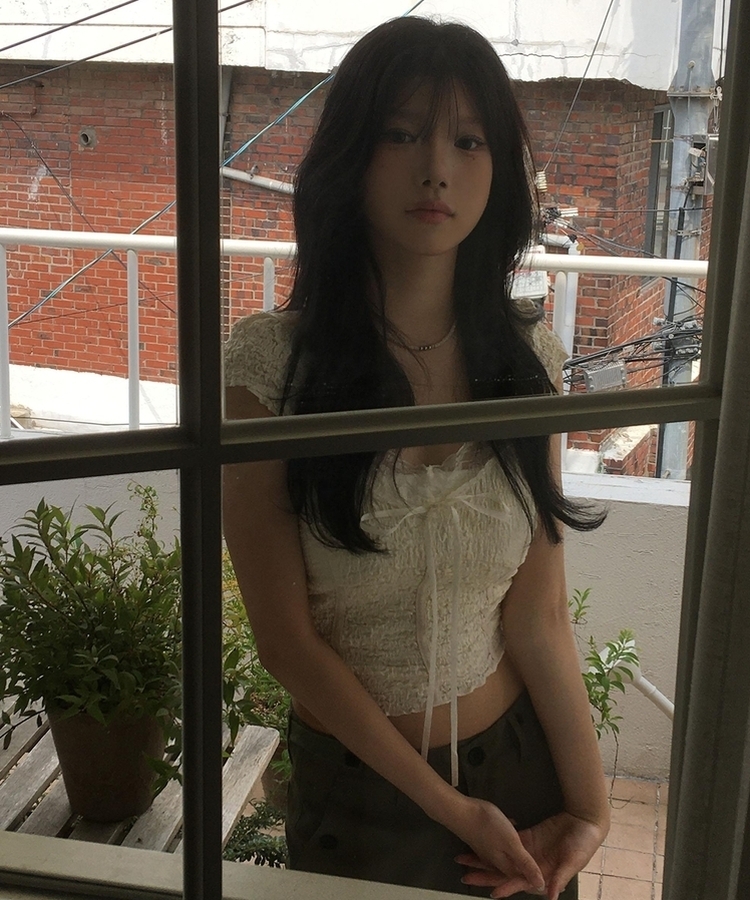 レースリボン半袖ブラウスTシャツ IVORY