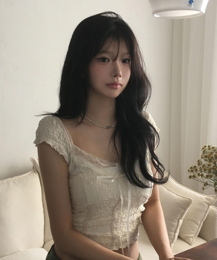 レースリボン半袖ブラウスTシャツ IVORY