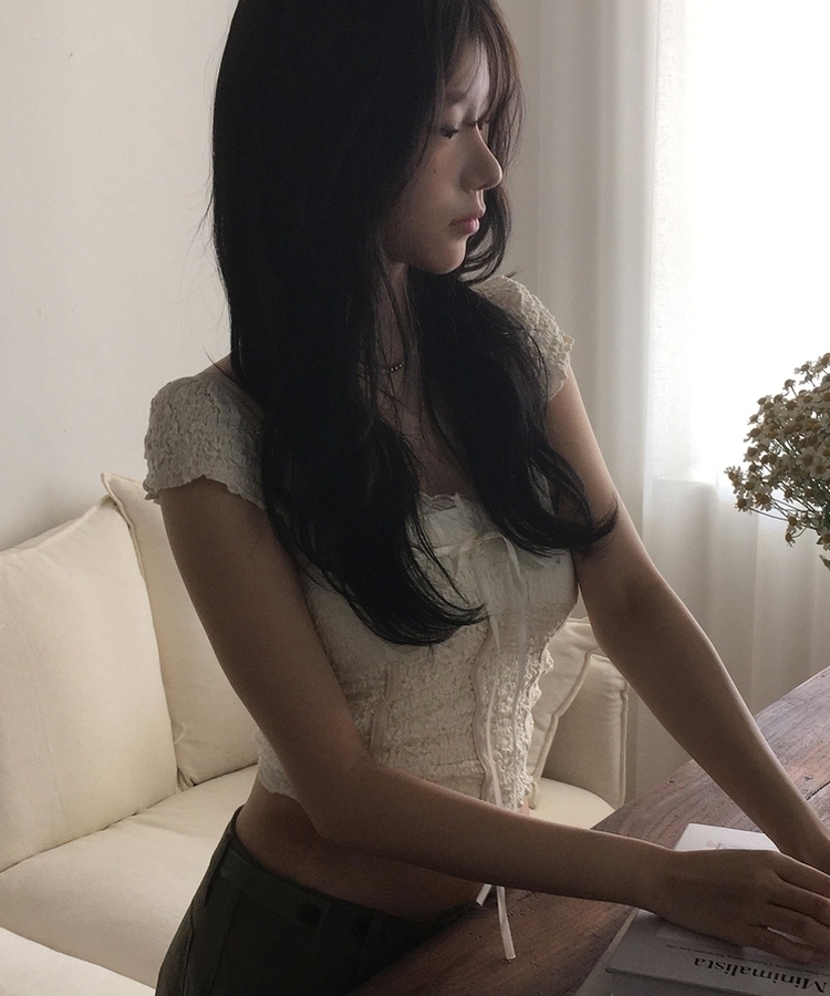 レースリボン半袖ブラウスTシャツ IVORY