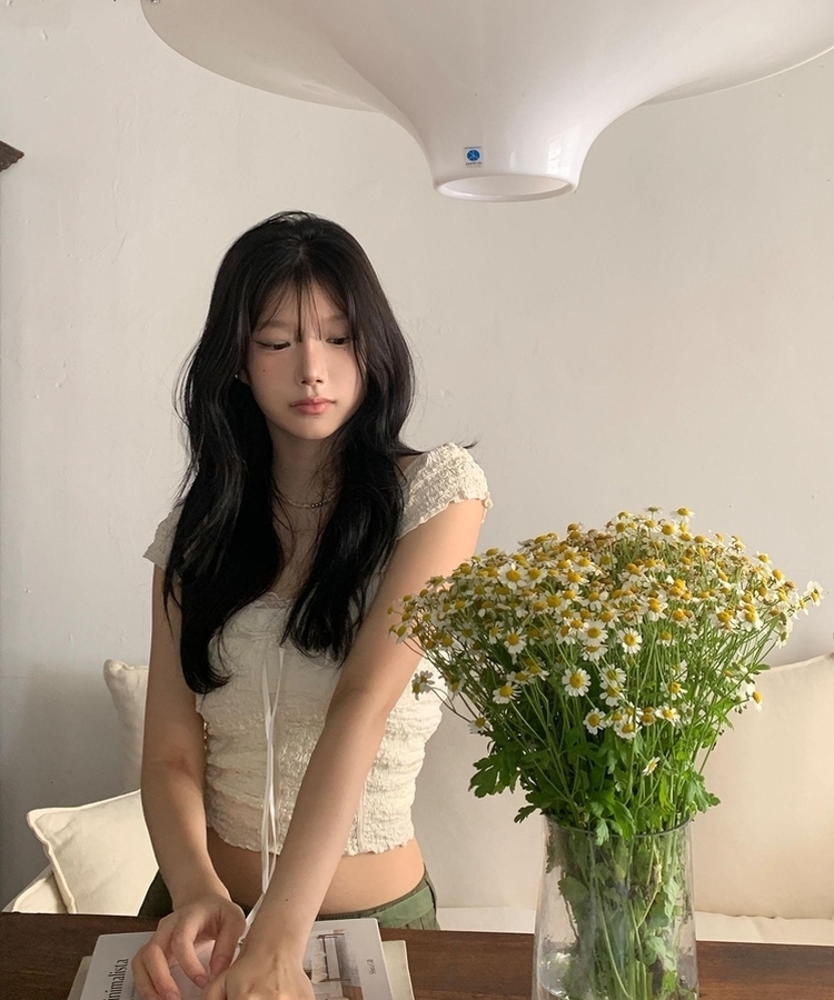 レースリボン半袖ブラウスTシャツ IVORY