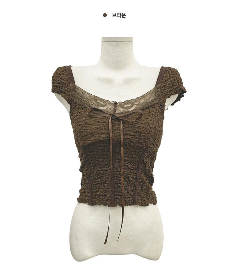 レースリボン半袖ブラウスTシャツ