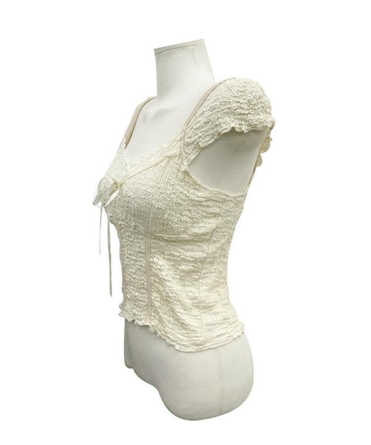 レースリボン半袖ブラウスTシャツ