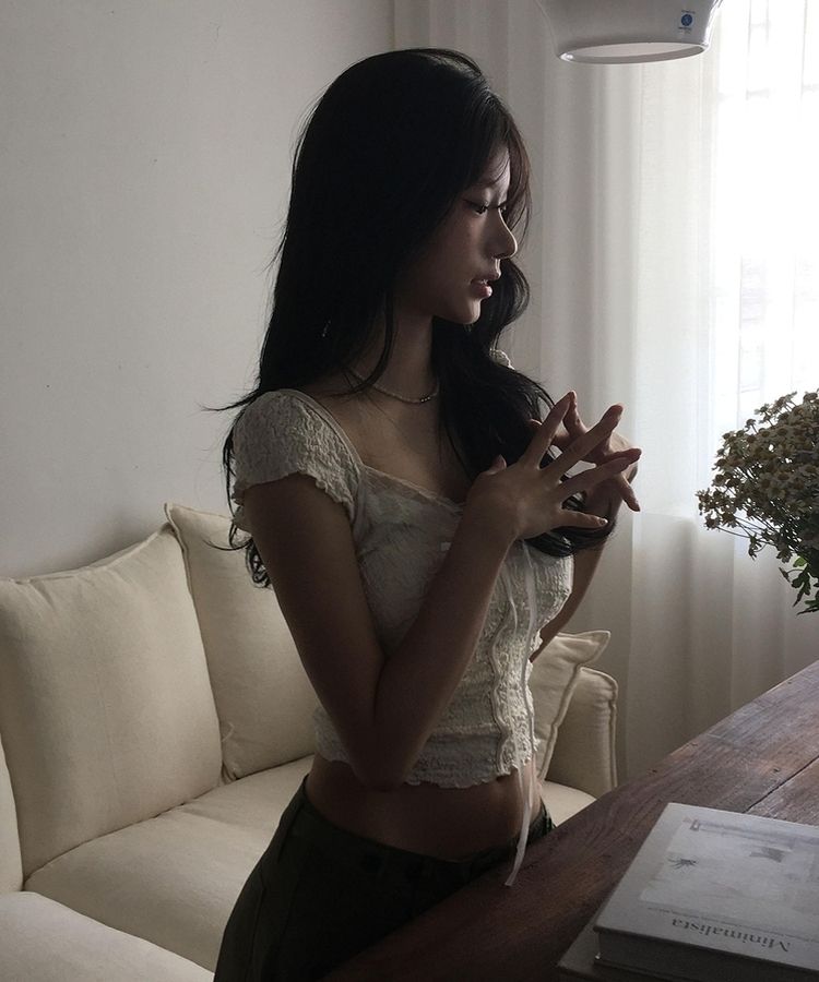 レースリボン半袖ブラウスTシャツ IVORY