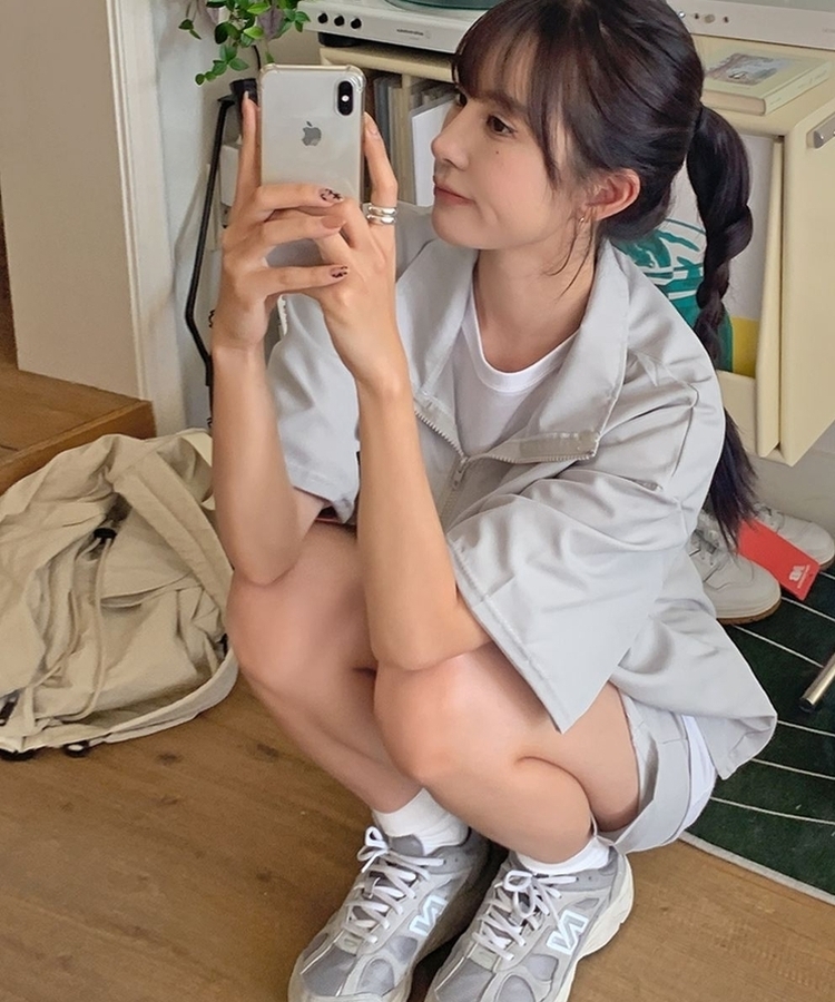 SET】ハーフジップ半袖Tシャツ バンディングハーフパンツ｜ツーピース
