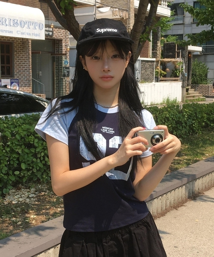 レタリングラグラン半袖Tシャツ NAVY