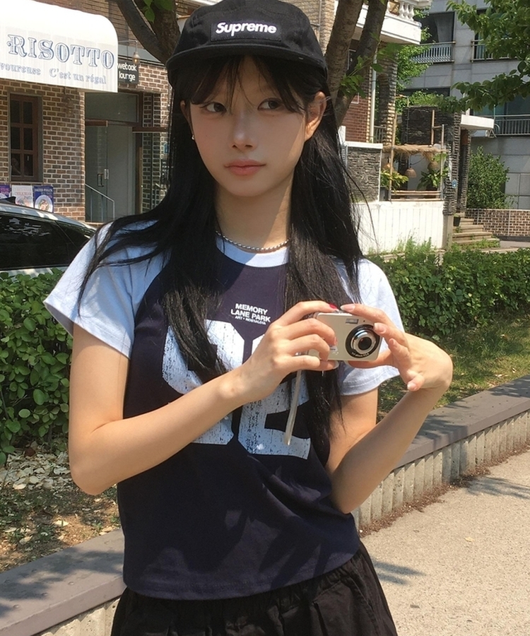 レタリングラグラン半袖Tシャツ NAVY