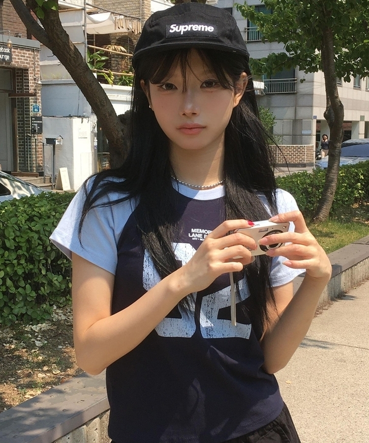 レタリングラグラン半袖Tシャツ NAVY