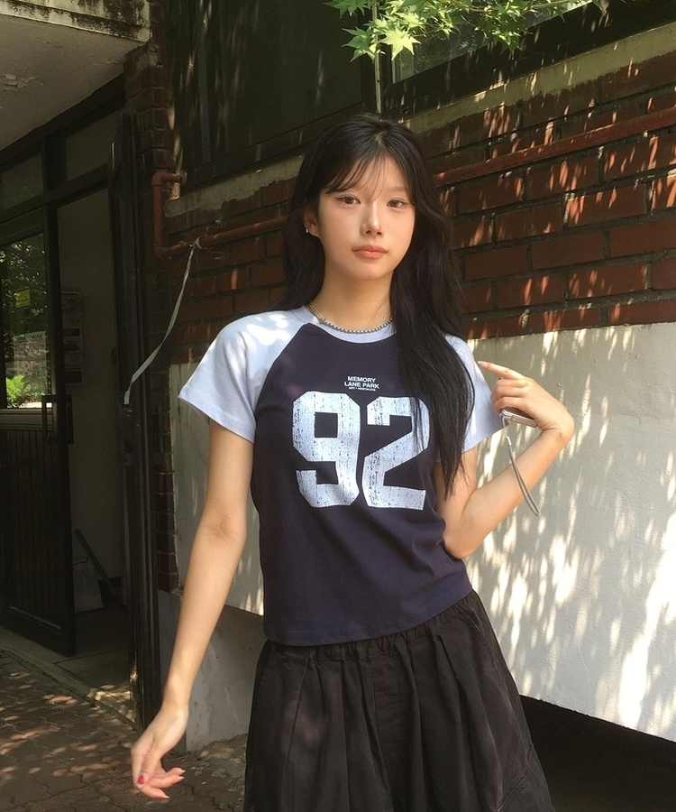 レタリングラグラン半袖Tシャツ NAVY