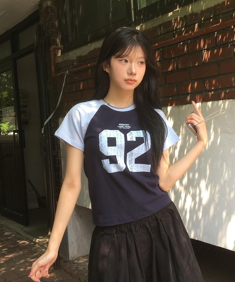 レタリングラグラン半袖Tシャツ NAVY