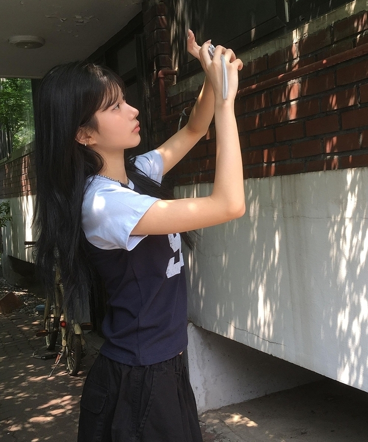 レタリングラグラン半袖Tシャツ NAVY