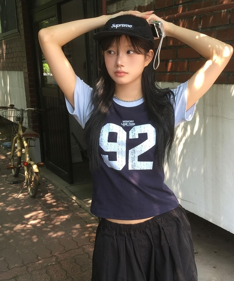 レタリングラグラン半袖Tシャツ NAVY