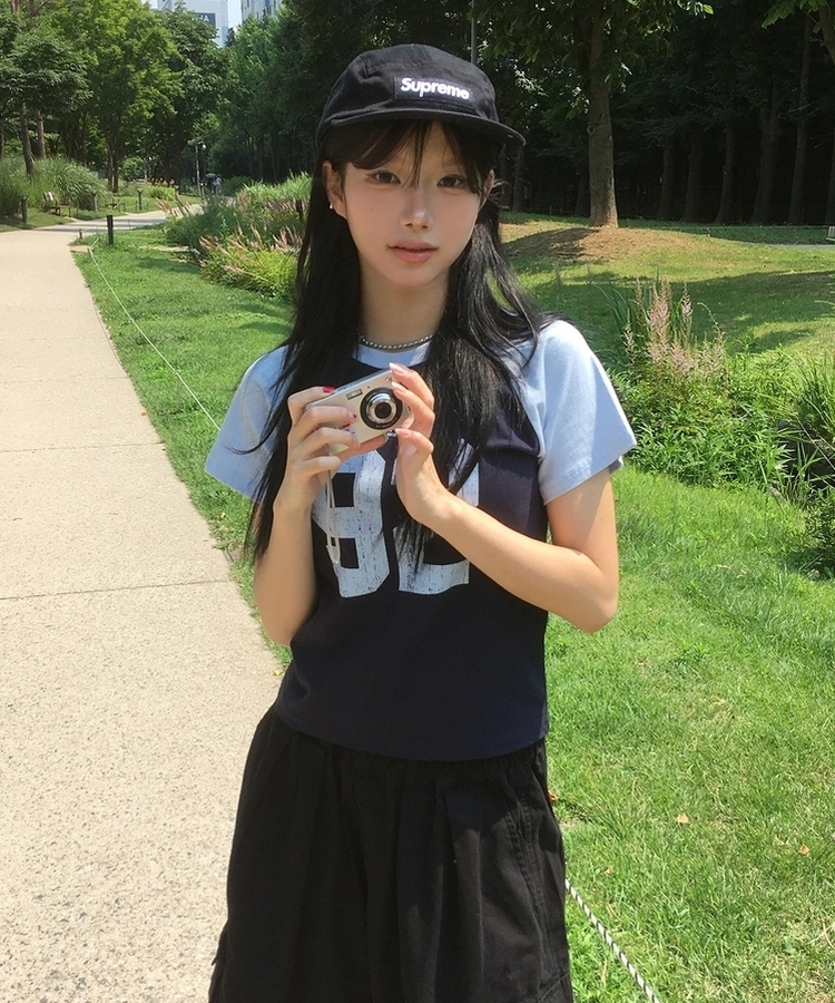 レタリングラグラン半袖Tシャツ NAVY