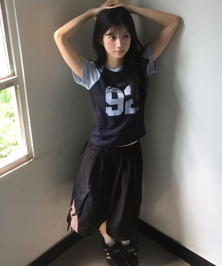 レタリングラグラン半袖Tシャツ NAVY