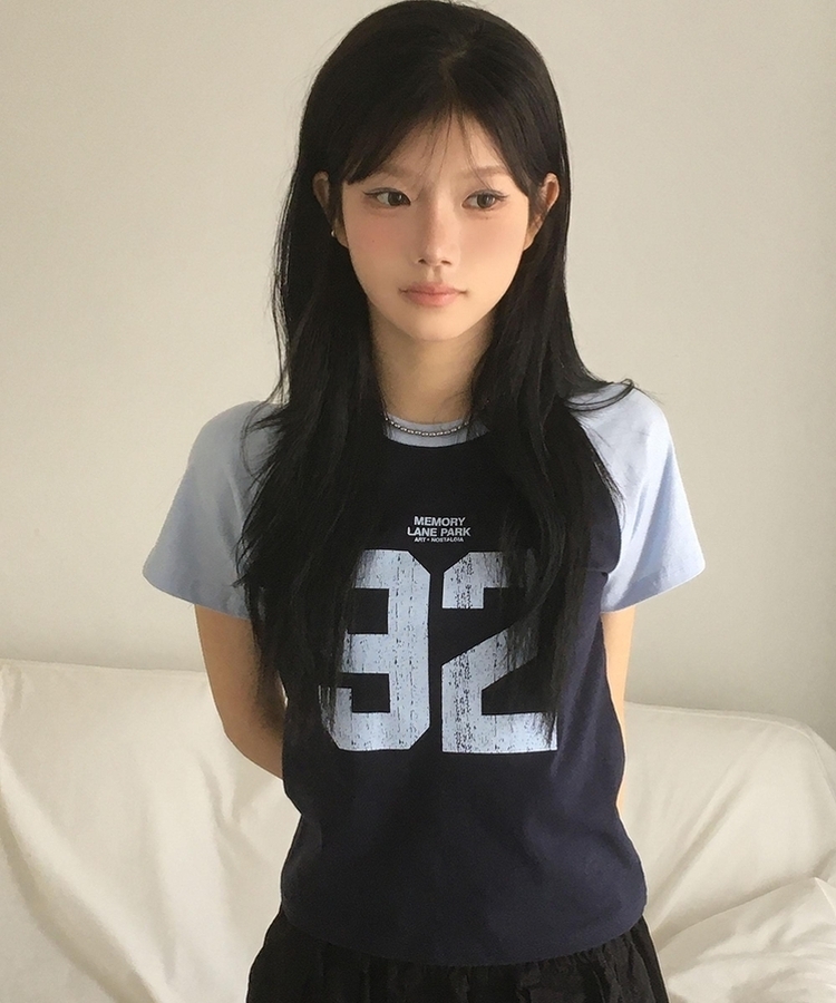 レタリングラグラン半袖Tシャツ NAVY