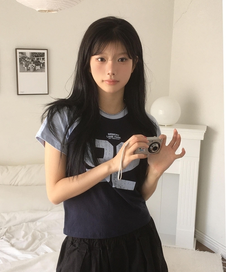 レタリングラグラン半袖Tシャツ NAVY