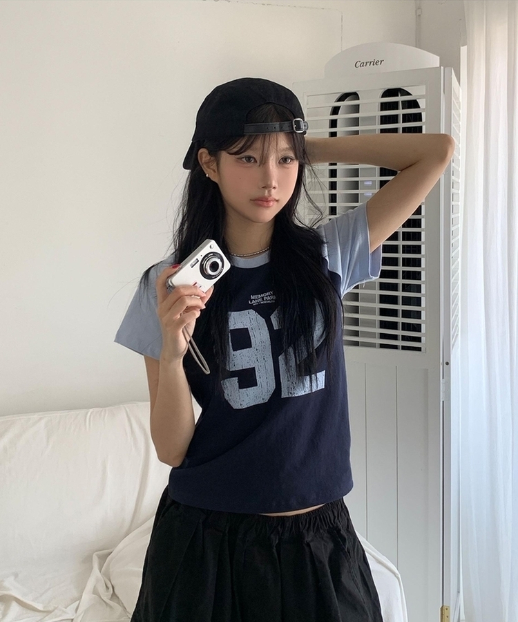 レタリングラグラン半袖Tシャツ NAVY