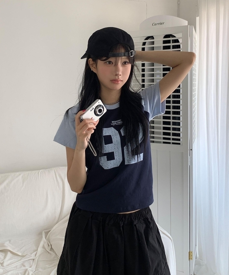 レタリングラグラン半袖Tシャツ NAVY