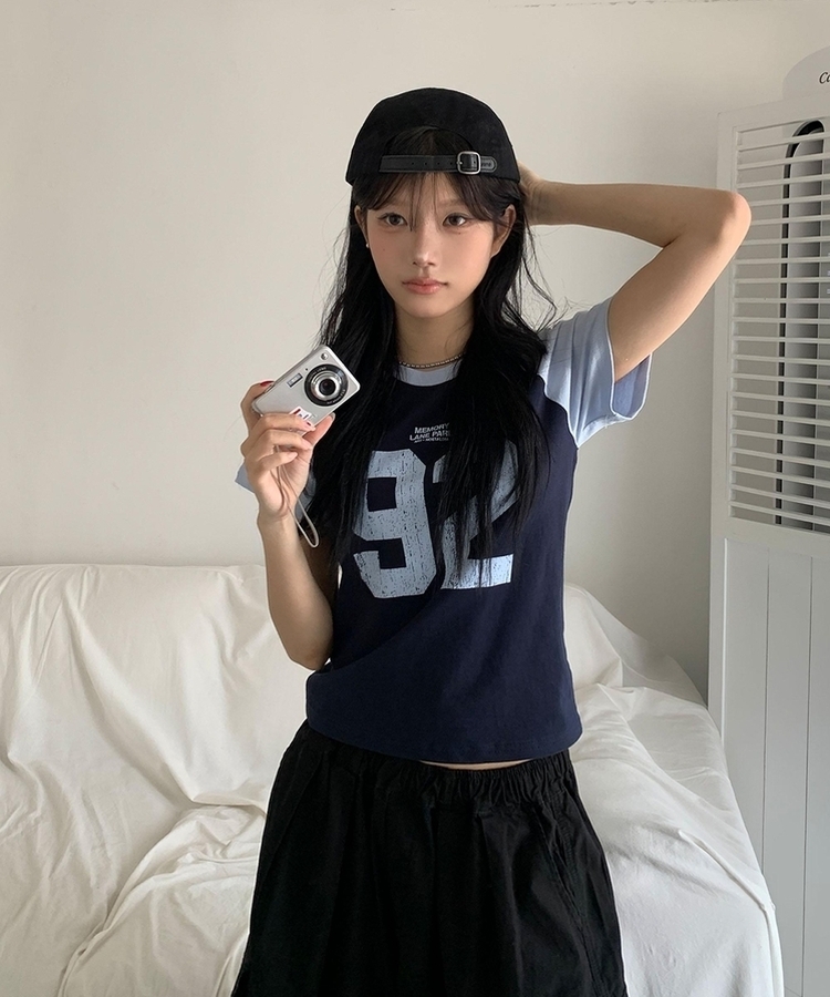 レタリングラグラン半袖Tシャツ NAVY