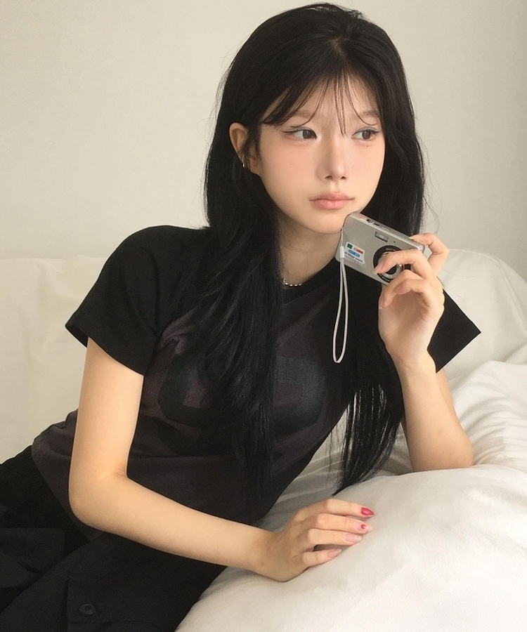 レタリングラグラン半袖Tシャツ CHARCOAL