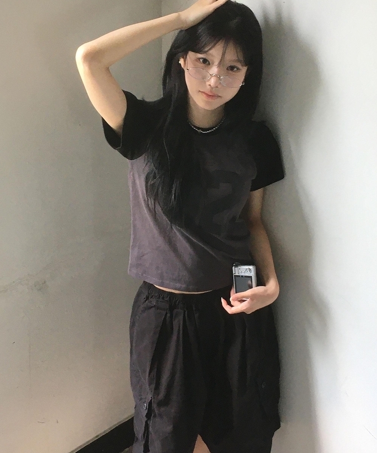 レタリングラグラン半袖Tシャツ CHARCOAL