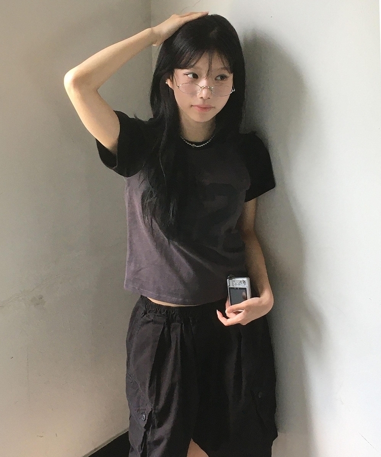 レタリングラグラン半袖Tシャツ CHARCOAL