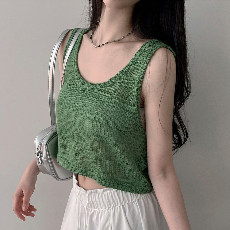 Uネックサマーニットクロップノースリーブビスチェ｜ノースリーブ