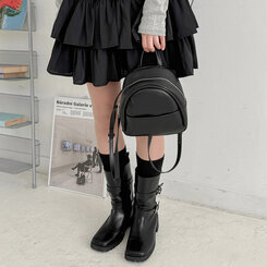 バックバッグ・スクールバッグ ブラックハーフレザーミニバック BLACK