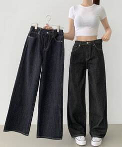 2XL4계절 논페이드 생지 뒷밴딩 와이드핏 데님팬츠 블랙
