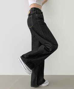 2XL4계절 논페이드 생지 뒷밴딩 와이드핏 데님팬츠 블랙