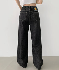 2XL4계절 논페이드 생지 뒷밴딩 와이드핏 데님팬츠 블랙