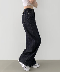 2XL4계절 논페이드 생지 뒷밴딩 와이드핏 데님팬츠 블루