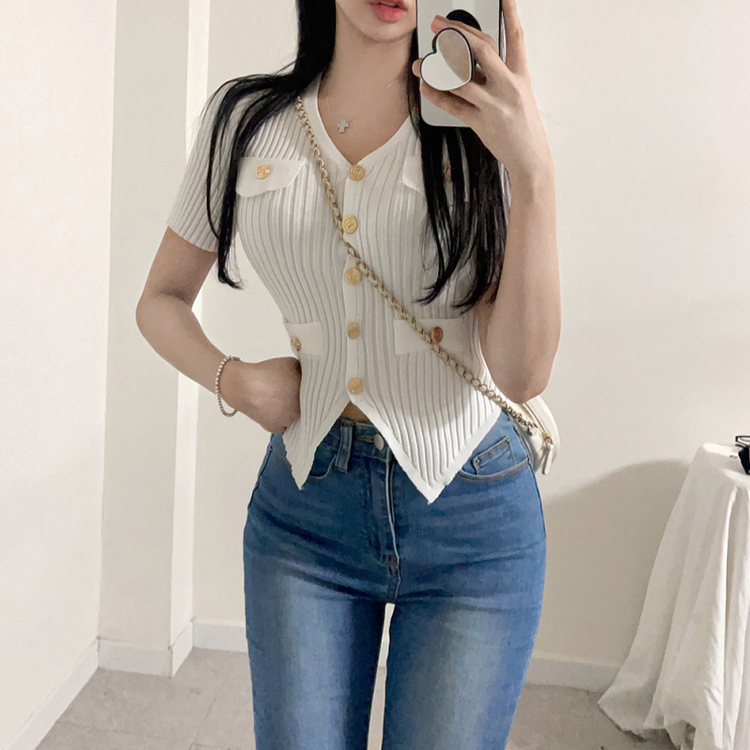 セミクロップ半袖サマーニットTシャツ｜ニット｜韓国ファッション通販 SONA
