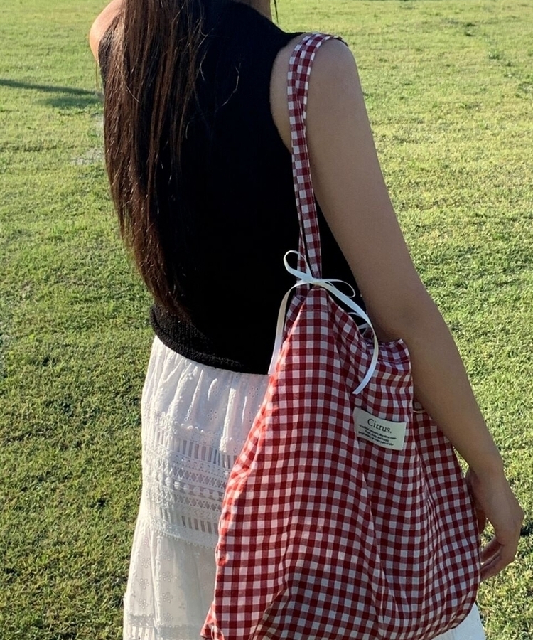 チェックショルダーエコバッグ RED