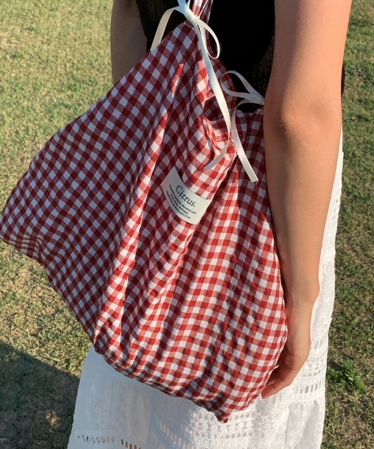 チェックショルダーエコバッグ RED
