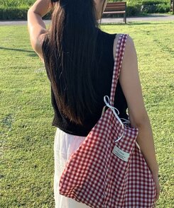 バッグ チェックショルダーエコバッグ RED