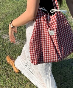 バッグ チェックショルダーエコバッグ RED