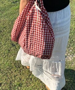 バッグ チェックショルダーエコバッグ RED