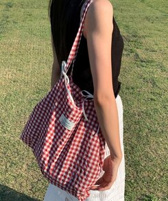 バッグ チェックショルダーエコバッグ RED