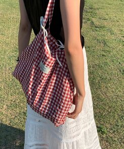 バッグ チェックショルダーエコバッグ RED