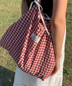 バッグ チェックショルダーエコバッグ RED