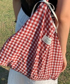 バッグ チェックショルダーエコバッグ RED