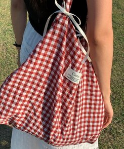 バッグ チェックショルダーエコバッグ RED