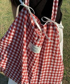 バッグ チェックショルダーエコバッグ RED