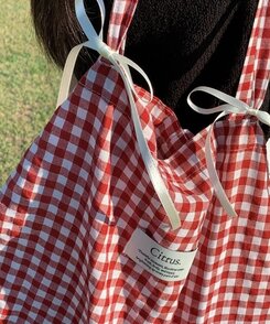 バッグ チェックショルダーエコバッグ RED