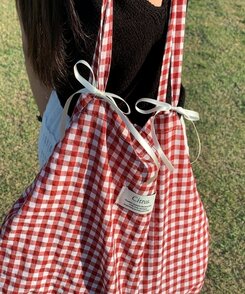 バッグ チェックショルダーエコバッグ RED
