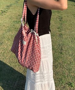 バッグ チェックショルダーエコバッグ RED