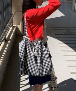 バッグ チェックショルダーエコバッグ BLACK